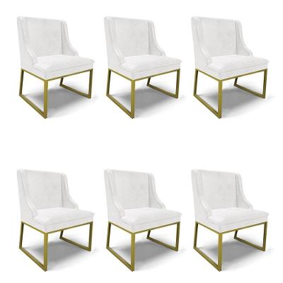 Cadeira Sala De Jantar Industrial Dourado Kit 6 Liz Sint Pu Branco D03 - D'rossi
