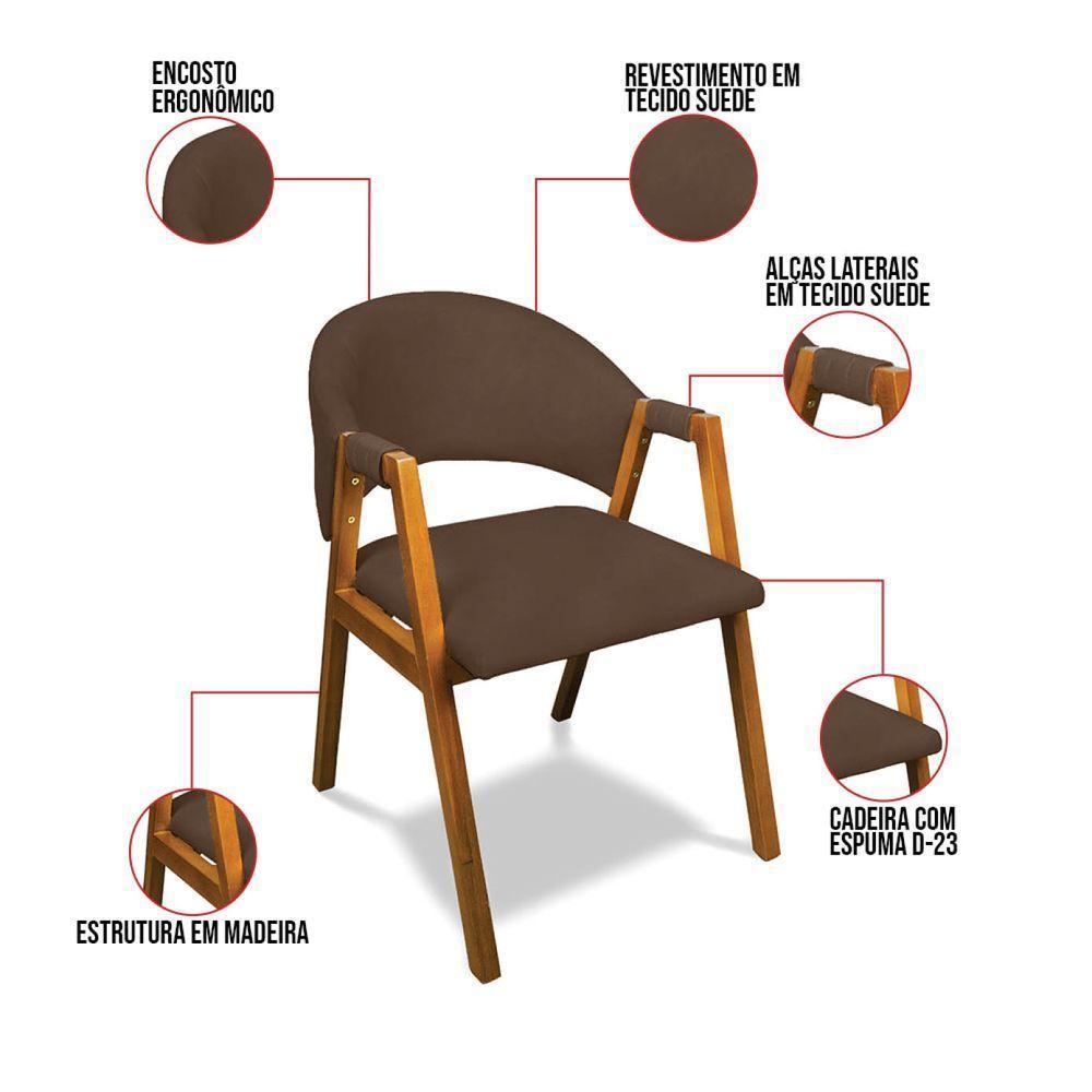 Cadeira Sala De Jantar Em Madeira Yara Suede Marrom D03 - D'rossi - 3