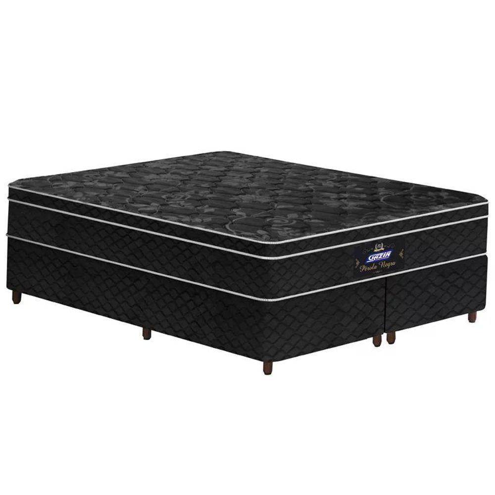 Conjunto Box Colchão+base Pérola Negra Molas Ensacadas Gazin 158x198x71 - 1