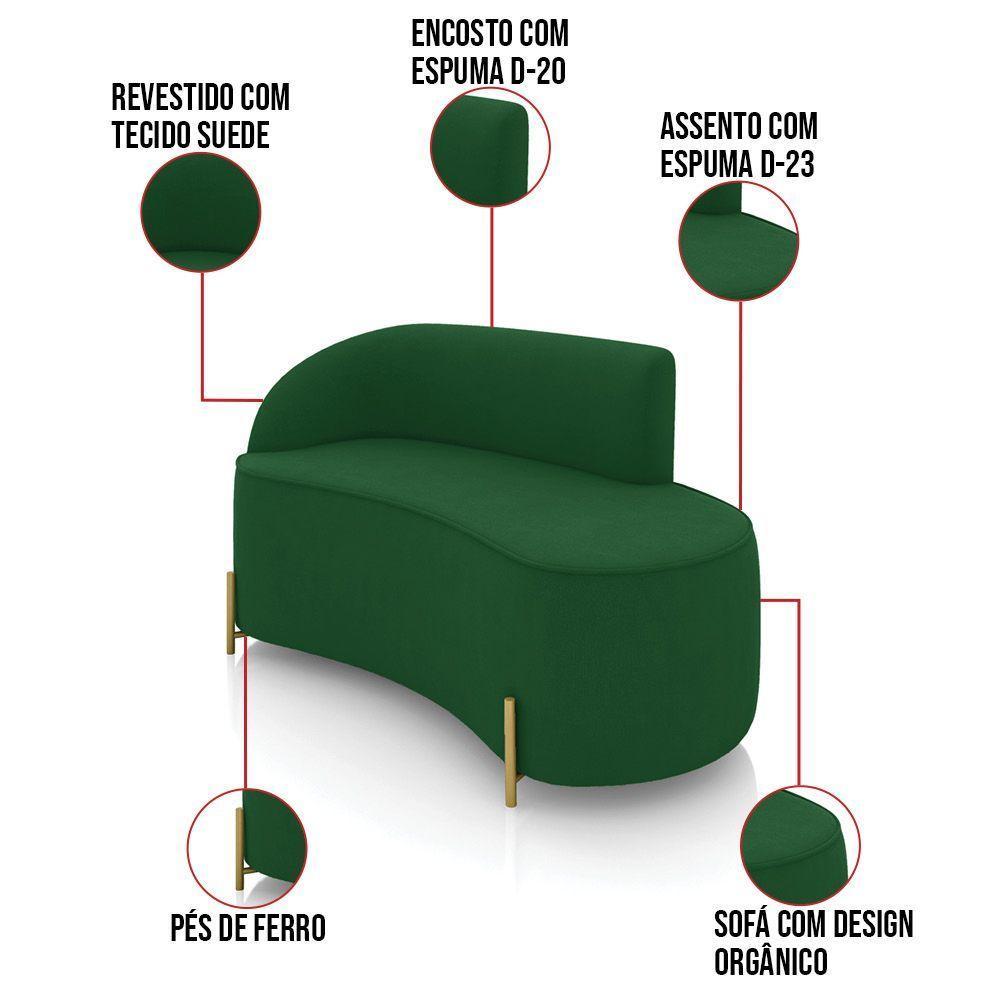 Sofá 2 Lugares Orgânico 140cm Pé Dourado Morgan Suede Verde D03 - D'rossi - 3