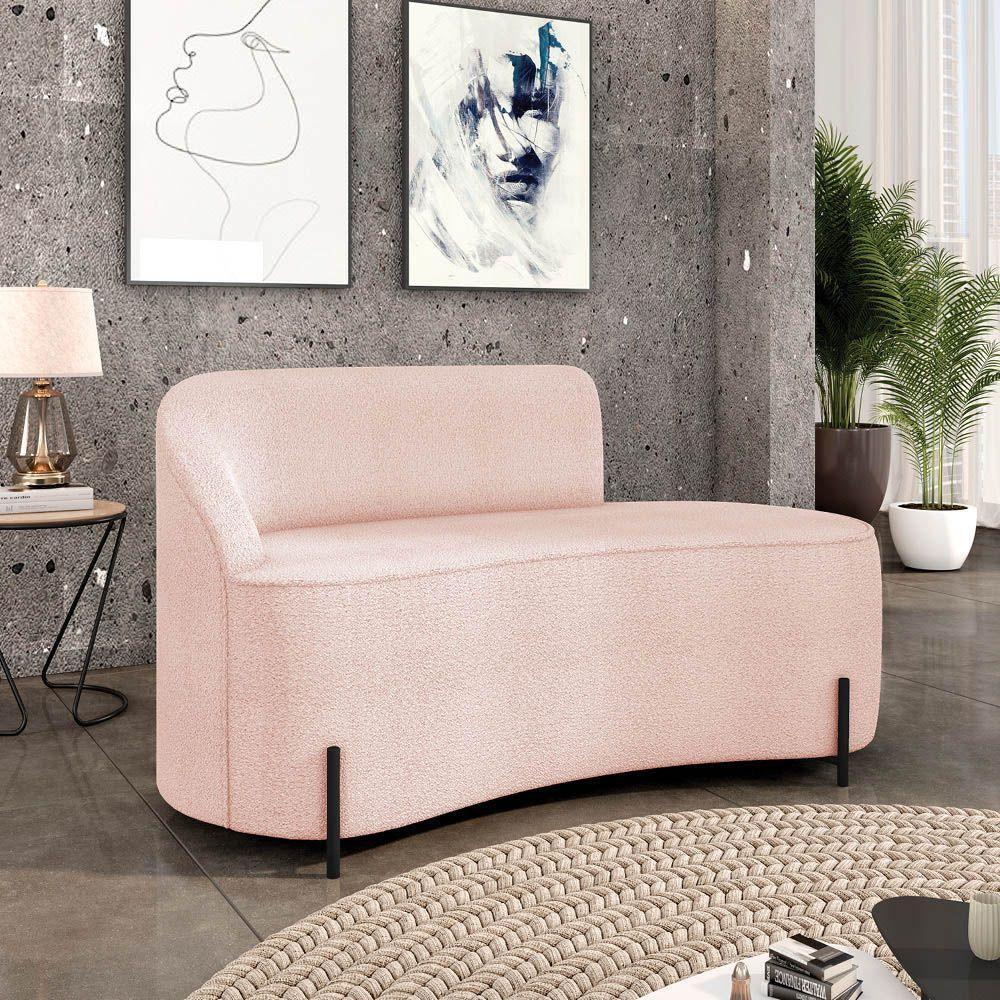 Sofá 2 Lugares Orgânico 140cm Pé Ferro Preto Morgan Bouclê Rosê D03 - D'rossi - 2