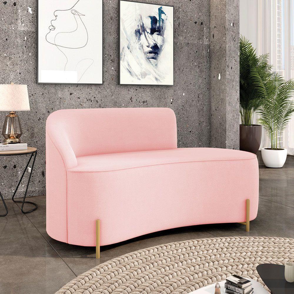 Sofá 2 Lugares Orgânico 140cm Pé Dourado Morgan Suede Rosa Bebê D03 - D'rossi - 2