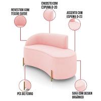 Sofá 2 Lugares Orgânico 140cm Pé Dourado Morgan Suede Rosa Bebê D03 - D'rossi - 3