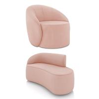 Sofá 2 Lugares Orgânico 140cm Morgan E Poltrona Lua Veludo Rose D03 - D'rossi - 1