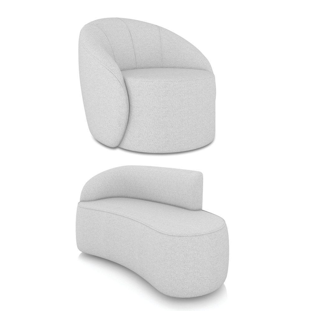 Sofá 2 Lugares Orgânico 140cm Morgan E Poltrona Lua Linho Cinza D03 - D'rossi - 1