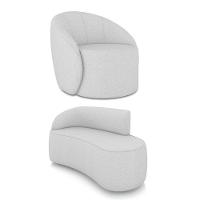 Sofá 2 Lugares Orgânico 140cm Morgan E Poltrona Lua Linho Cinza D03 - D'rossi - 1