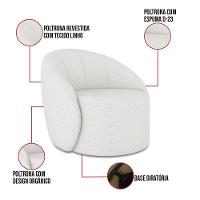 Sofá 2 Lugares Orgânico 140cm Morgan E Poltrona Lua Linho Cinza D03 - D'rossi