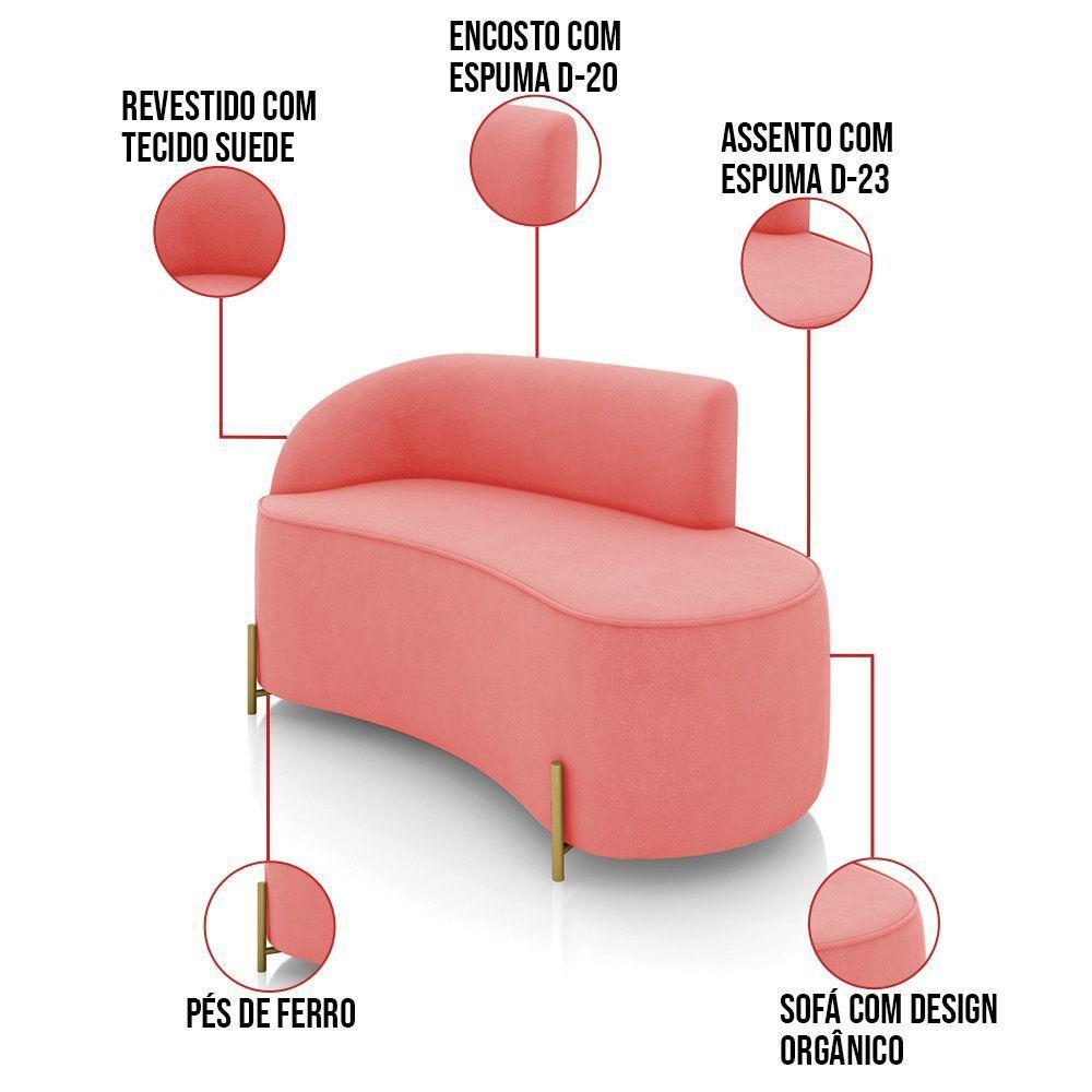 Sofá 2 Lugares Orgânico 140cm Pé Dourado Morgan Suede Rosê D03 - D'rossi - 3