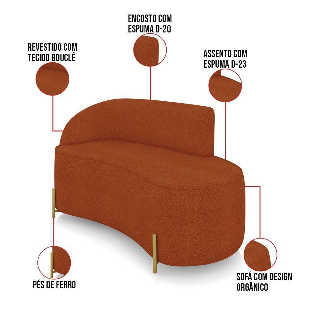 Sofá 2 Lugares Orgânico 140cm Pé Dourado Morgan Bouclê Terra D03 - D'rossi - 3