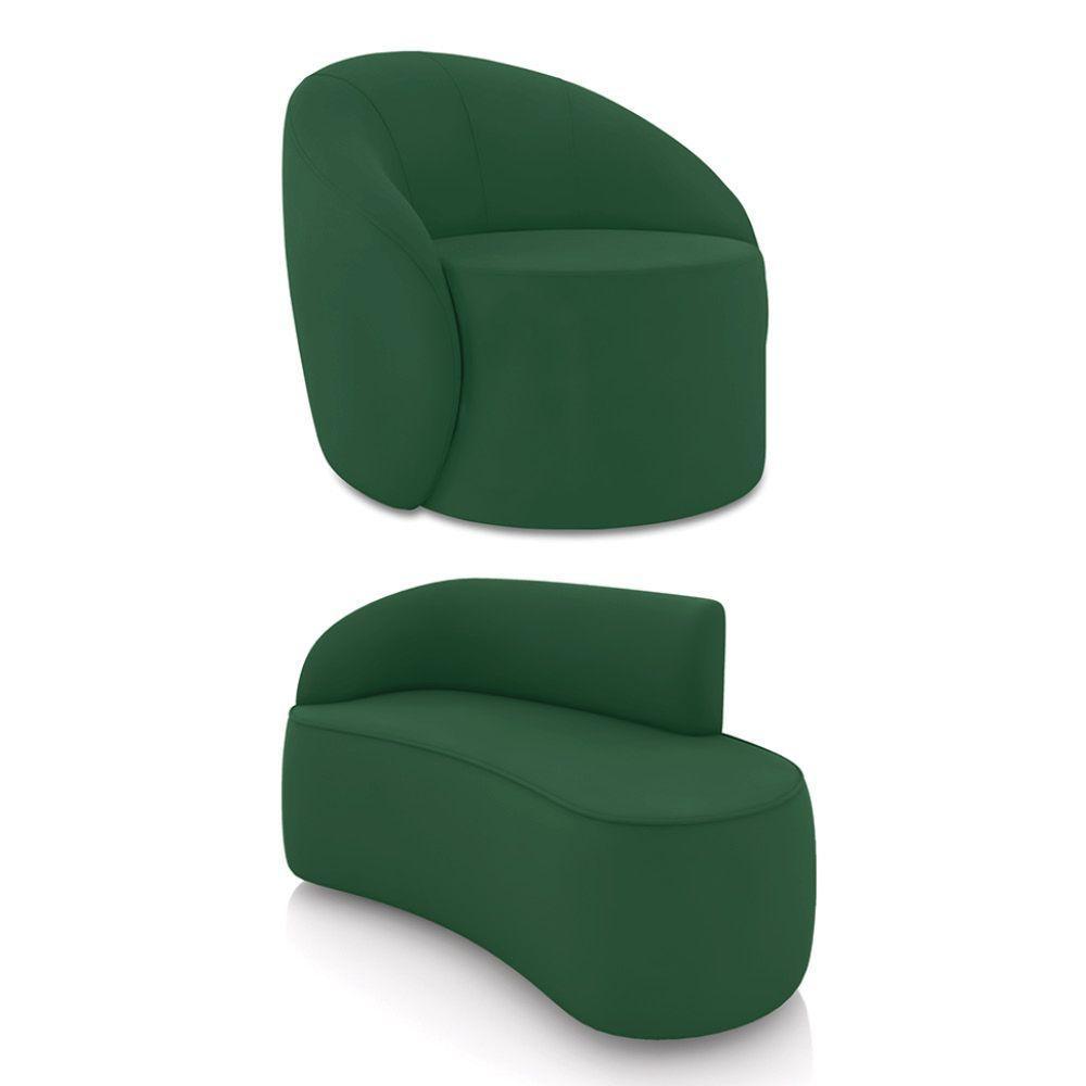 Sofá 2 Lugares Orgânico 140cm Morgan E Poltrona Lua Veludo Verde D03 - D'rossi - 1