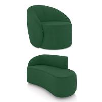 Sofá 2 Lugares Orgânico 140cm Morgan E Poltrona Lua Veludo Verde D03 - D'rossi - 1