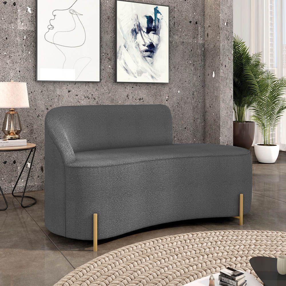 Sofá 2 Lugares Orgânico 140cm Pé Dourado Morgan Bouclê Grafite D03 - D'rossi - 2