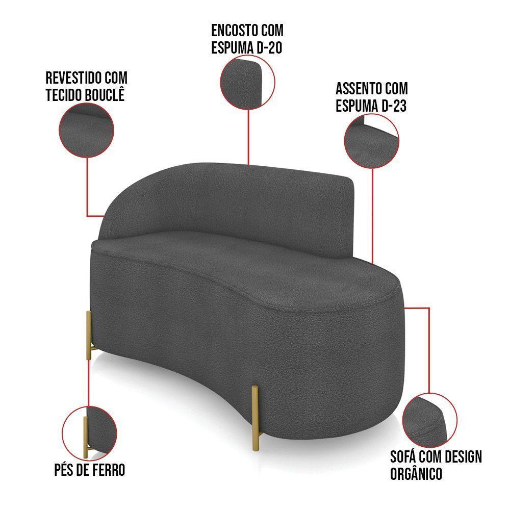 Sofá 2 Lugares Orgânico 140cm Pé Dourado Morgan Bouclê Grafite D03 - D'rossi - 3