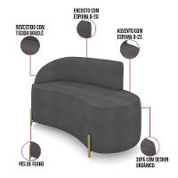 Sofá 2 Lugares Orgânico 140cm Pé Dourado Morgan Bouclê Grafite D03 - D'rossi - 3