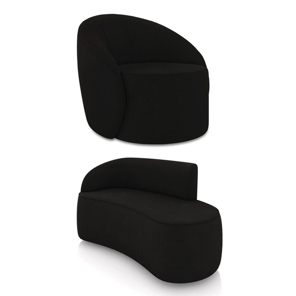 Sofá 2 Lugares Orgânico 140cm Morgan E Poltrona Lua Suede Preto D03 - D'rossi - 1