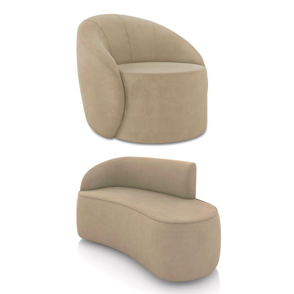 Sofá 2 Lugares Orgânico 140cm Morgan E Poltrona Lua Suede Marrom Rato D03 - D'rossi - 1