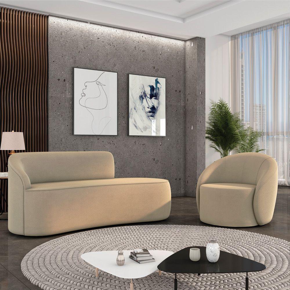 Sofá 2 Lugares Orgânico 140cm Morgan E Poltrona Lua Suede Marrom Rato D03 - D'rossi - 2