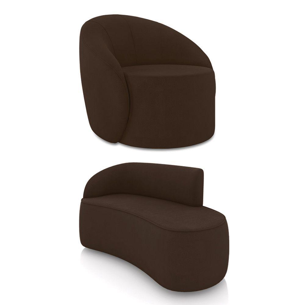 Sofá 2 Lugares Orgânico 140cm Morgan E Poltrona Lua Suede Marrom D03 - D'rossi - 1