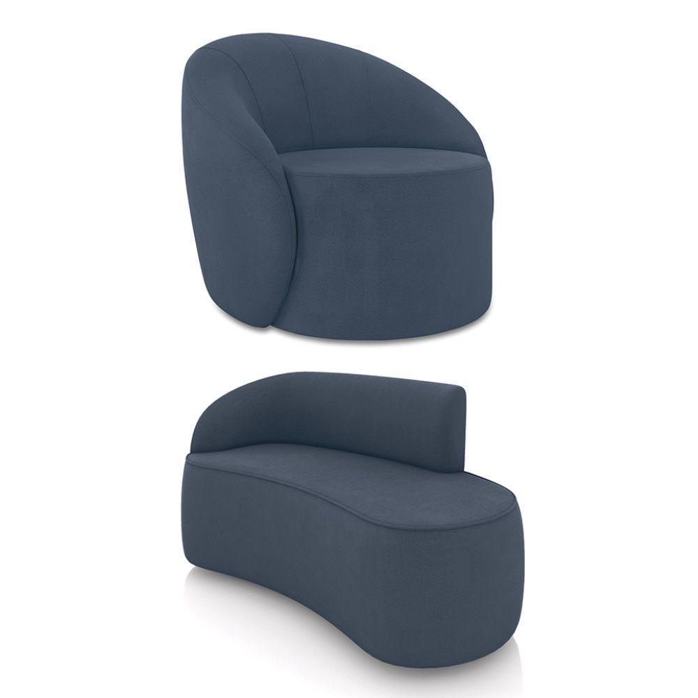 Sofá 2 Lugares Orgânico 140cm Morgan E Poltrona Lua Suede Azul M D03 - D'rossi - 1