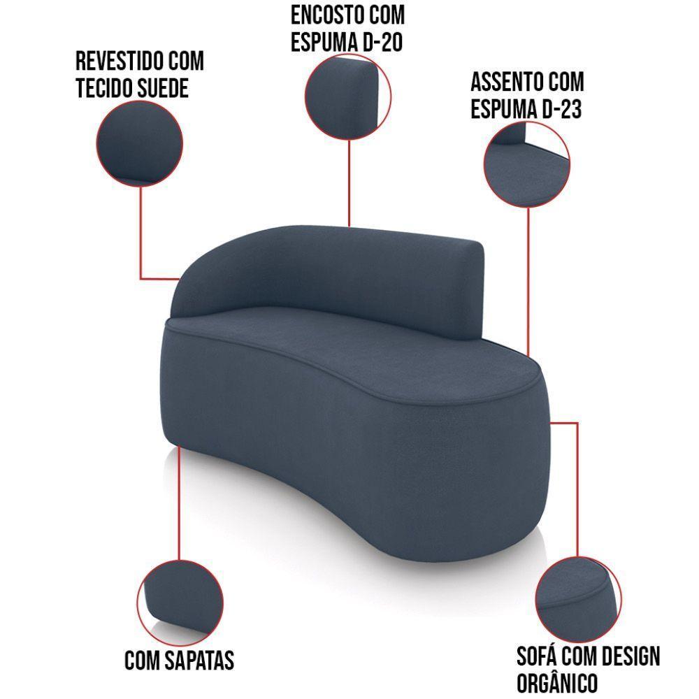 Sofá 2 Lugares Orgânico 140cm Morgan E Poltrona Lua Suede Azul M D03 - D'rossi - 3