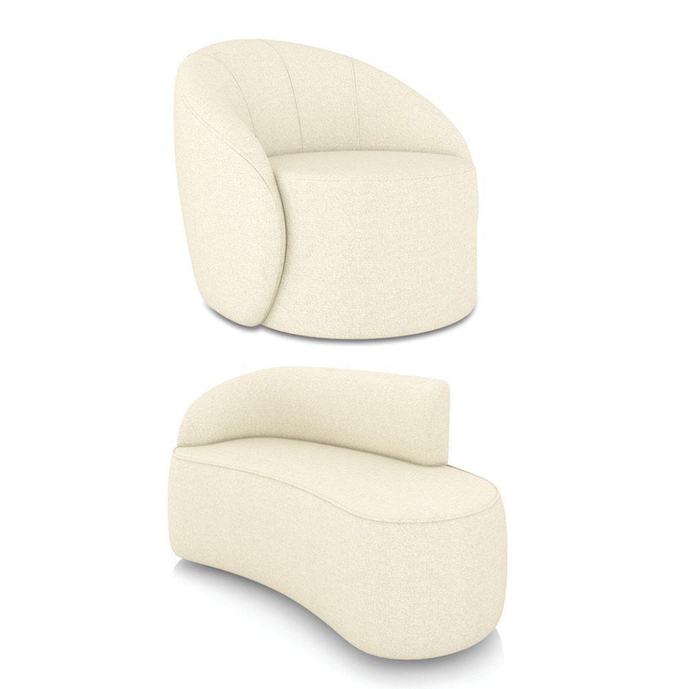 Sofá 2 Lugares Orgânico 140cm Morgan E Poltrona Lua Linho Bege D03 - D'rossi - 1