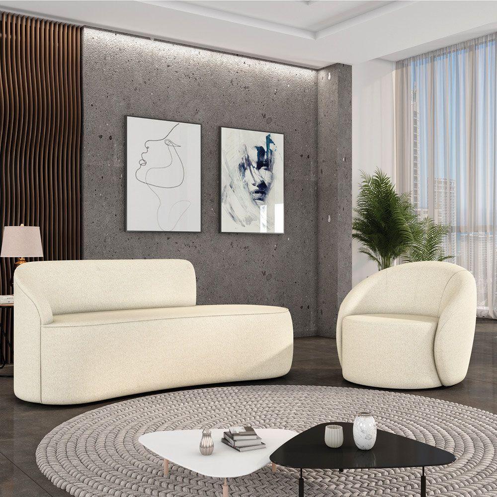 Sofá 2 Lugares Orgânico 140cm Morgan E Poltrona Lua Linho Bege D03 - D'rossi - 2
