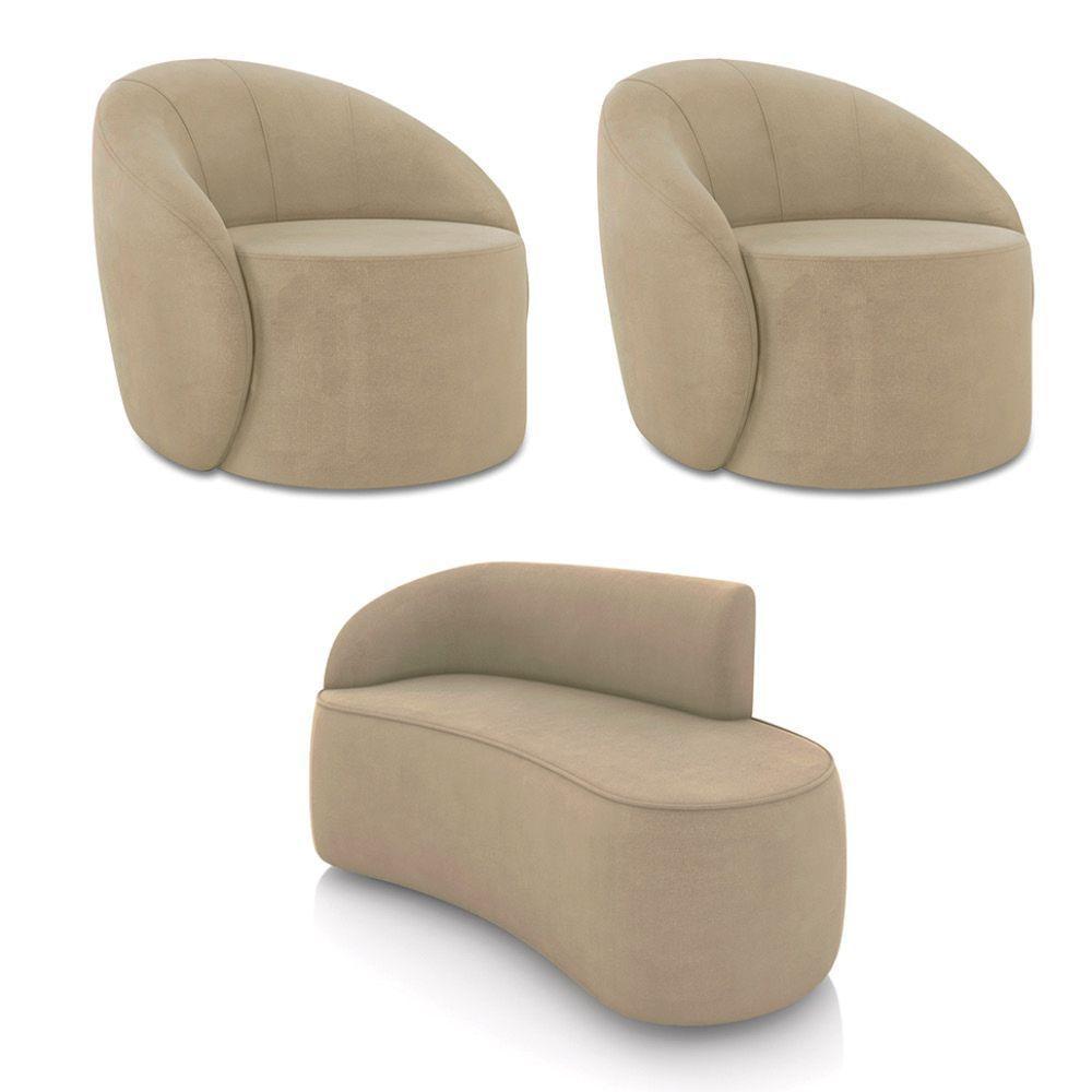 Sofá 2 Lugares Orgânico 140cm Morgan E 2 Poltronas Lua Suede Marrom Rato D03 - D'rossi - 1