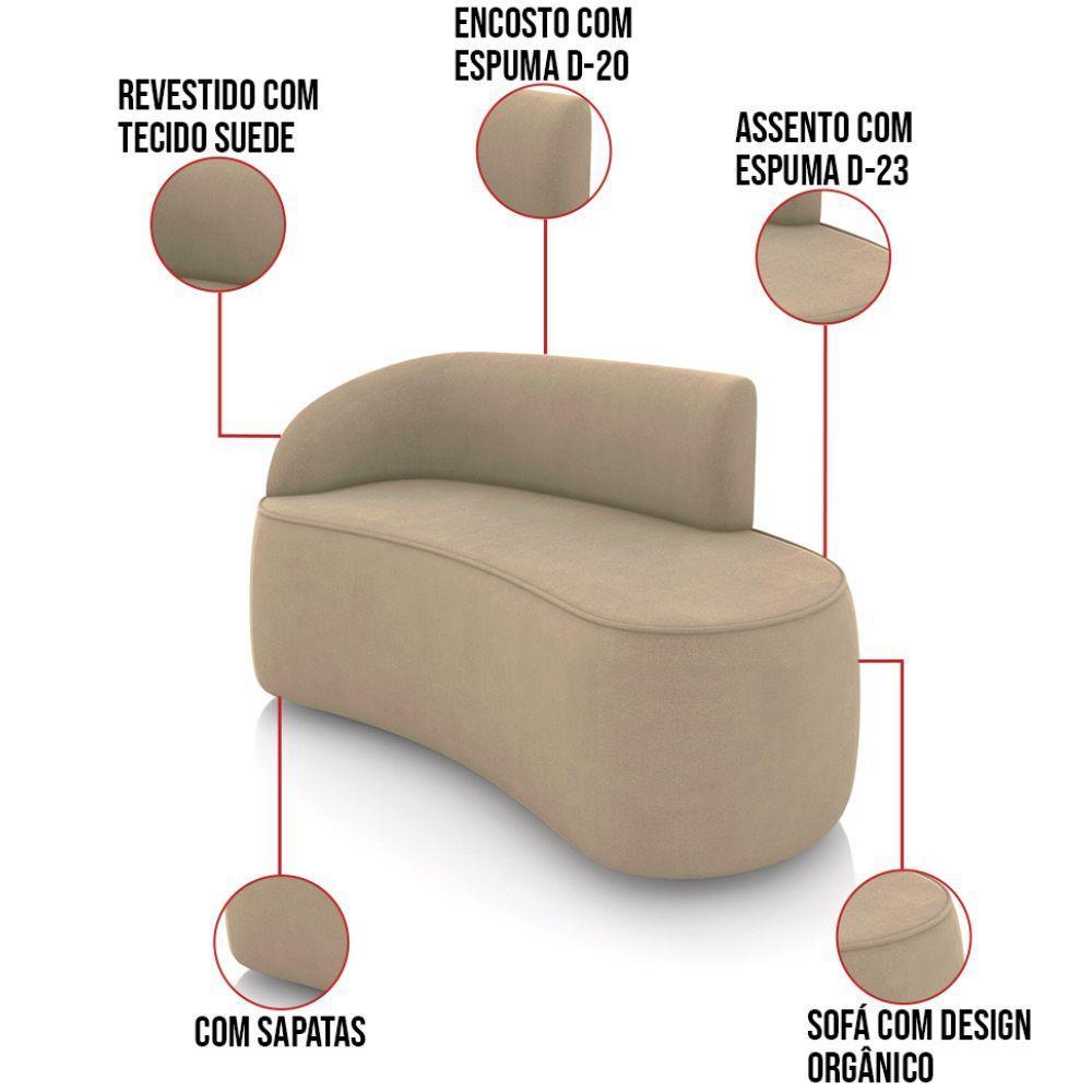 Sofá 2 Lugares Orgânico 140cm Morgan E 2 Poltronas Lua Suede Marrom Rato D03 - D'rossi - 3