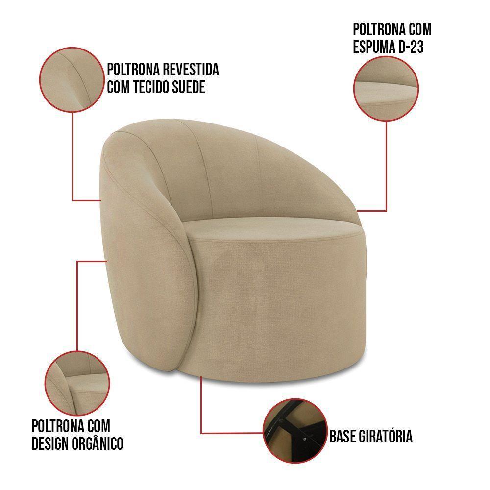 Sofá 2 Lugares Orgânico 140cm Morgan E 2 Poltronas Lua Suede Marrom Rato D03 - D'rossi - 4