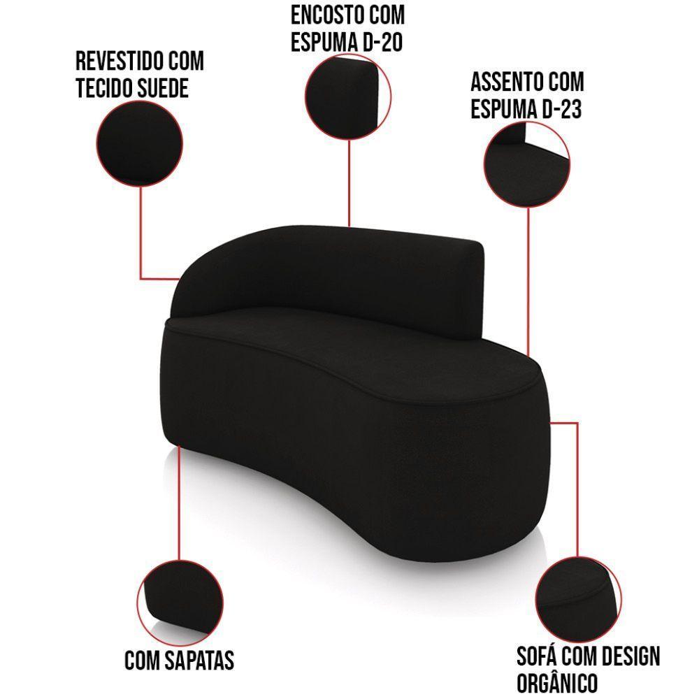 Sofá 2 Lugares Orgânico 140cm Morgan E 2 Poltronas Lua Suede Preto D03 - D'rossi - 3