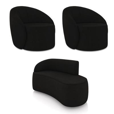 Sofá 2 Lugares Orgânico 140cm Morgan E 2 Poltronas Lua Suede Preto D03 - D'rossi