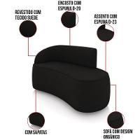 Sofá 2 Lugares Orgânico 140cm Morgan E 2 Poltronas Lua Suede Preto D03 - D'rossi - 3