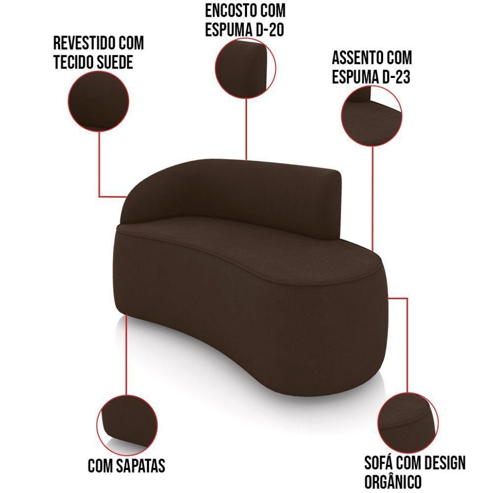 Sofá 2 Lugares Orgânico 140cm Morgan E 2 Poltronas Lua Suede Marrom D03 - D'rossi - 3