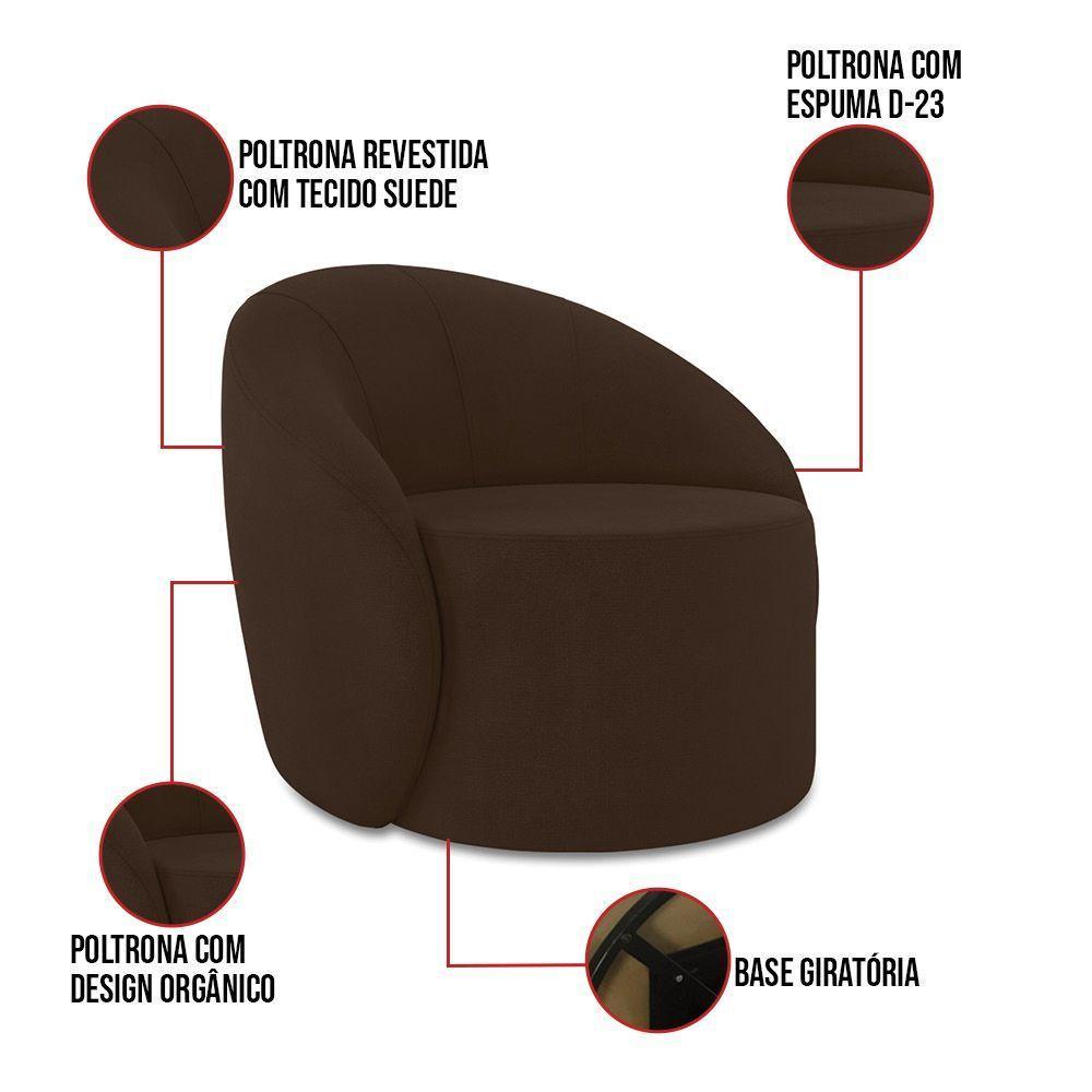 Sofá 2 Lugares Orgânico 140cm Morgan E 2 Poltronas Lua Suede Marrom D03 - D'rossi - 4