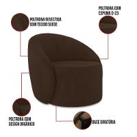 Sofá 2 Lugares Orgânico 140cm Morgan E 2 Poltronas Lua Suede Marrom D03 - D'rossi