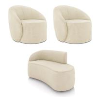 Sofá 2 Lugares Orgânico 140cm Morgan E 2 Poltronas Lua Suede Bege D03 - D'rossi - 1