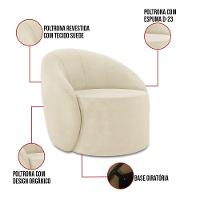 Sofá 2 Lugares Orgânico 140cm Morgan E 2 Poltronas Lua Suede Bege D03 - D'rossi