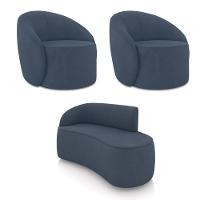 Sofá 2 Lugares Orgânico 140cm Morgan E 2 Poltronas Lua Suede Azul M D03 - D'rossi - 1