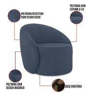 Sofá 2 Lugares Orgânico 140cm Morgan E 2 Poltronas Lua Suede Azul M D03 - D'rossi