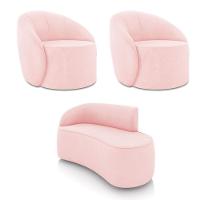 Sofá 2 Lugares Orgânico 140cm Morgan E 2 Poltronas Lua Suede Rosa Bebê D03 - D'rossi - 1
