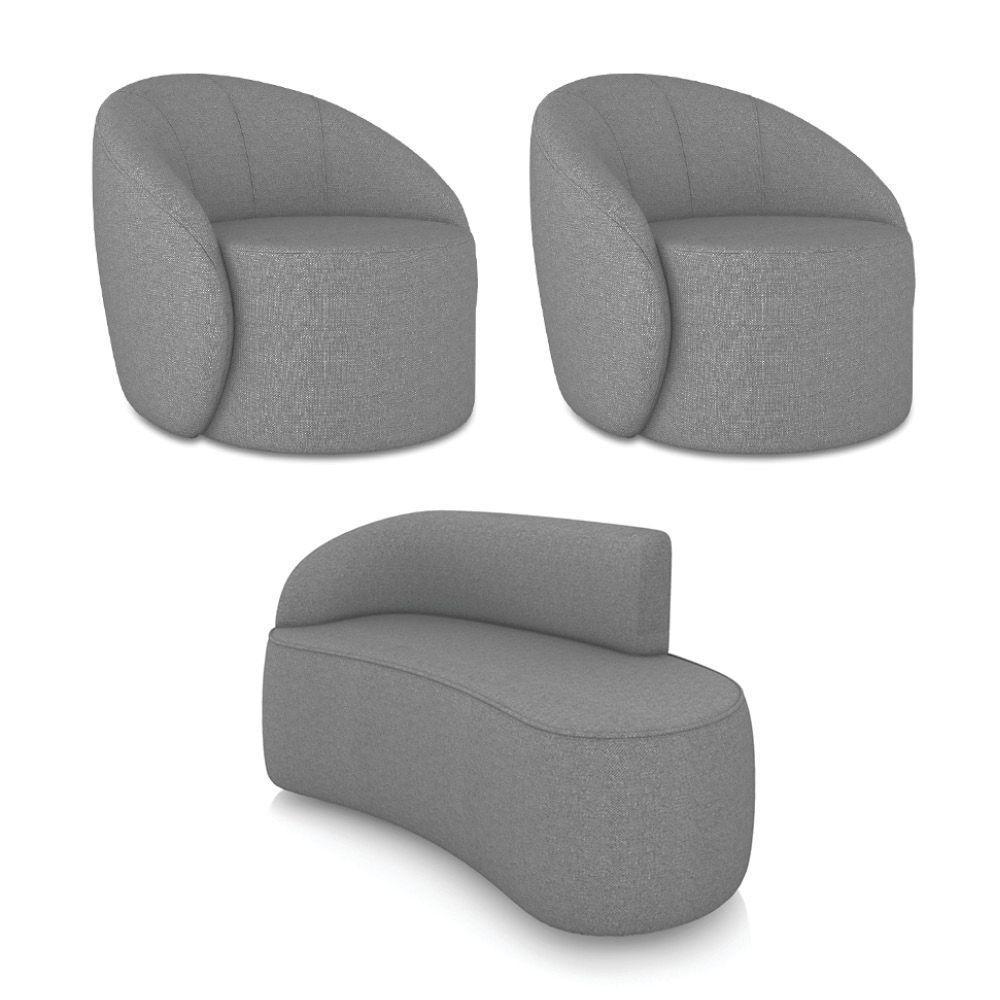 Sofá 2 Lugares Orgânico 140cm Morgan E 2 Poltronas Lua Linho Grafite D03 - D'rossi - 1