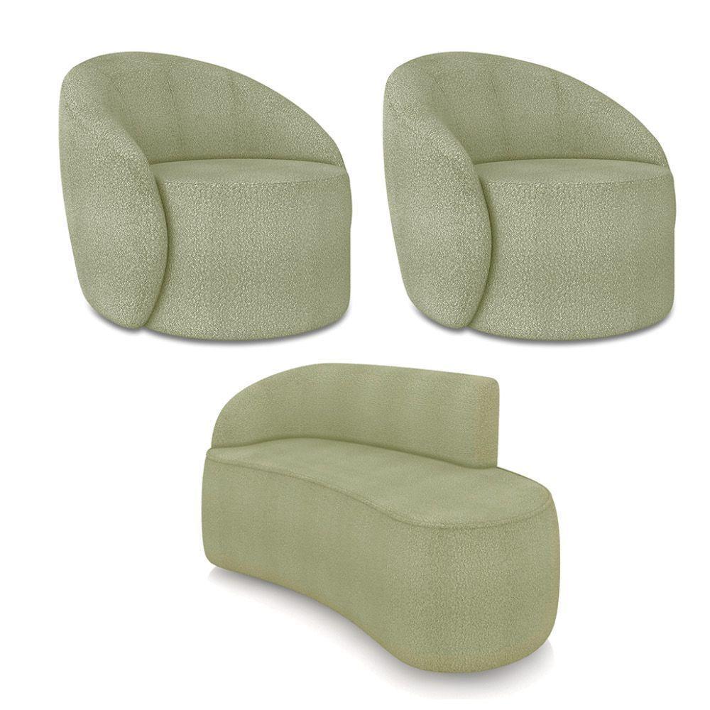 Sofá 2 Lugares Orgânico 140cm Morgan E 2 Poltronas Lua Bouclê Pistache D03 - D'rossi - 1