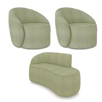 Sofá 2 Lugares Orgânico 140cm Morgan E 2 Poltronas Lua Bouclê Pistache D03 - D'rossi - 1