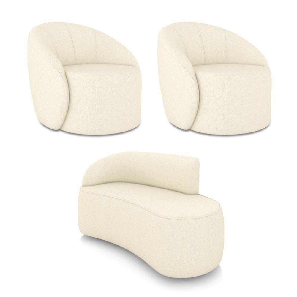 Sofá 2 Lugares Orgânico 140cm Morgan E 2 Poltronas Lua Linho Bege D03 - D'rossi - 1