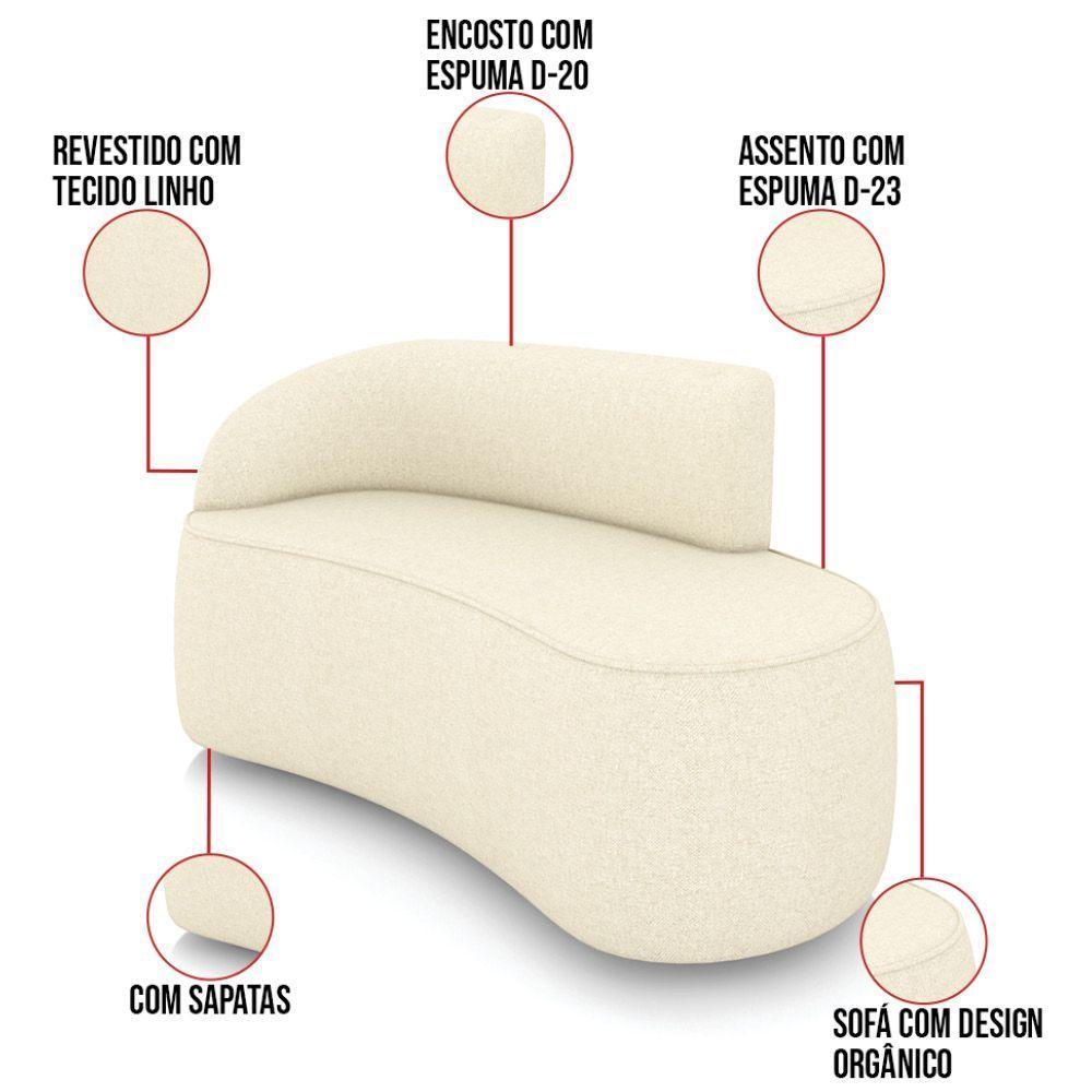Sofá 2 Lugares Orgânico 140cm Morgan E 2 Poltronas Lua Linho Bege D03 - D'rossi - 3