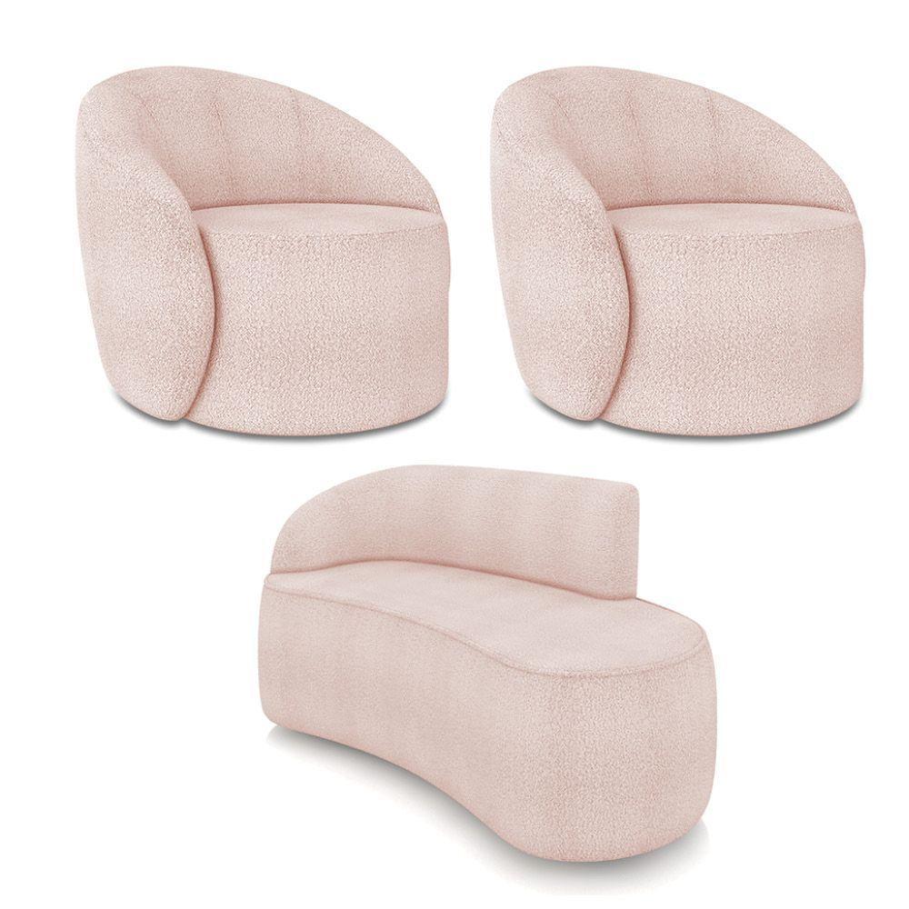 Sofá 2 Lugares Orgânico 140cm Morgan E 2 Poltronas Lua Bouclê Rosê D03 - D'rossi - 1