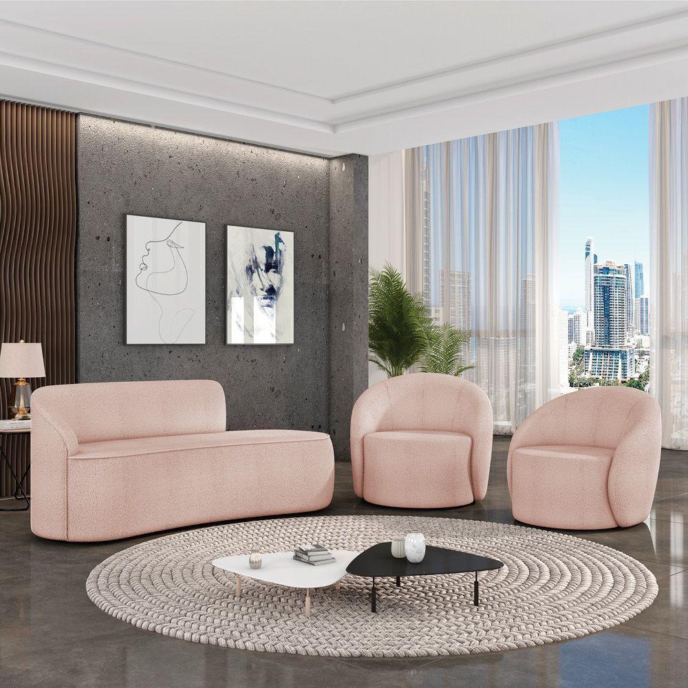 Sofá 2 Lugares Orgânico 140cm Morgan E 2 Poltronas Lua Bouclê Rosê D03 - D'rossi - 2