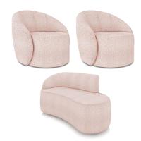 Sofá 2 Lugares Orgânico 140cm Morgan E 2 Poltronas Lua Bouclê Rosê D03 - D'rossi - 1