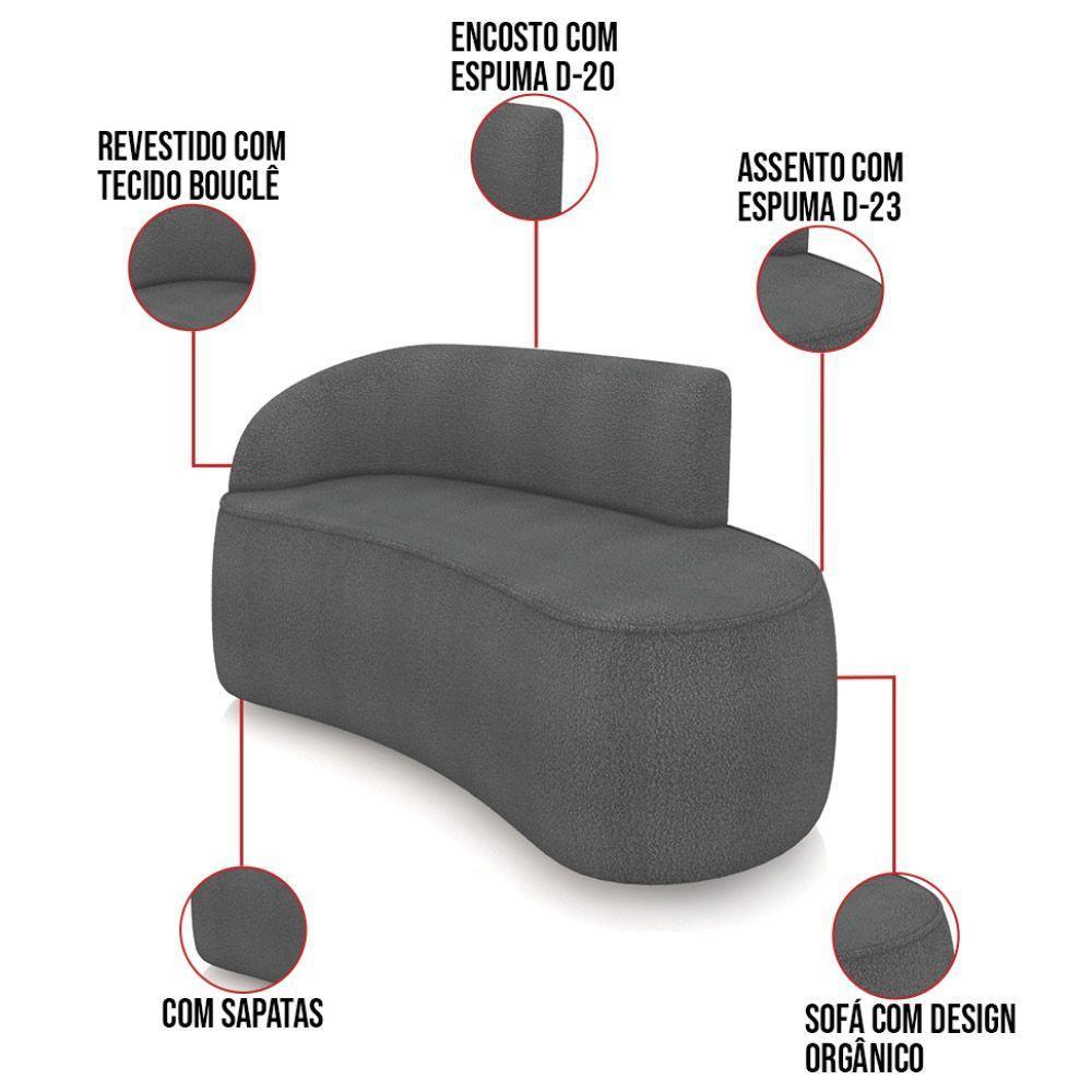 Sofá 2 Lugares Orgânico 140cm Morgan E 2 Poltronas Lua Bouclê Grafite D03 - D'rossi - 3