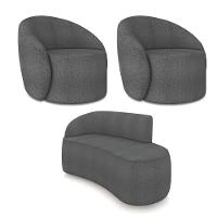 Sofá 2 Lugares Orgânico 140cm Morgan E 2 Poltronas Lua Bouclê Grafite D03 - D'rossi - 1